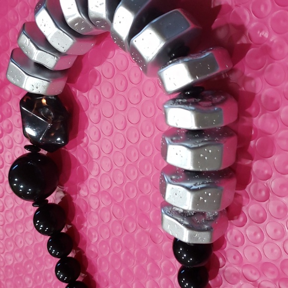 "Errielle" Bead Black and Silver Statement Necklace - Picture 3 of 6